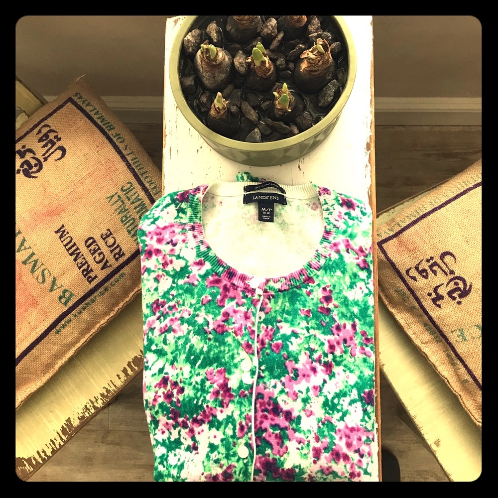 Lands End Floral Supima Cotton Cardigan